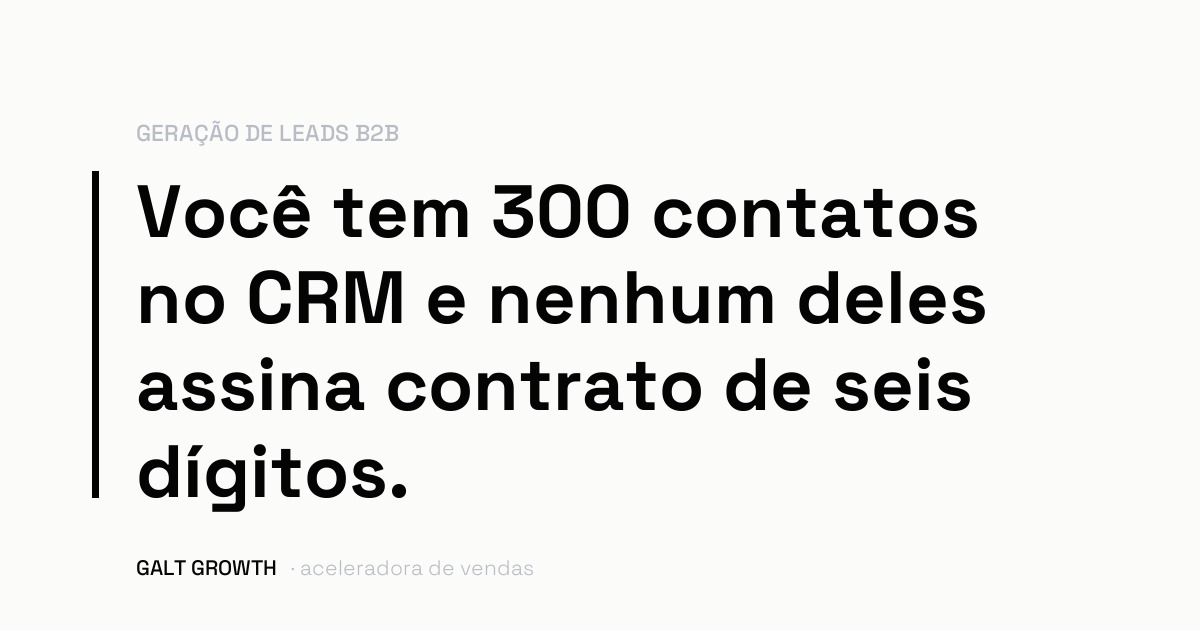 Capa com a frase: você tem 300 contatos no CRM e nenhum deles assina contrato de seis dígitos