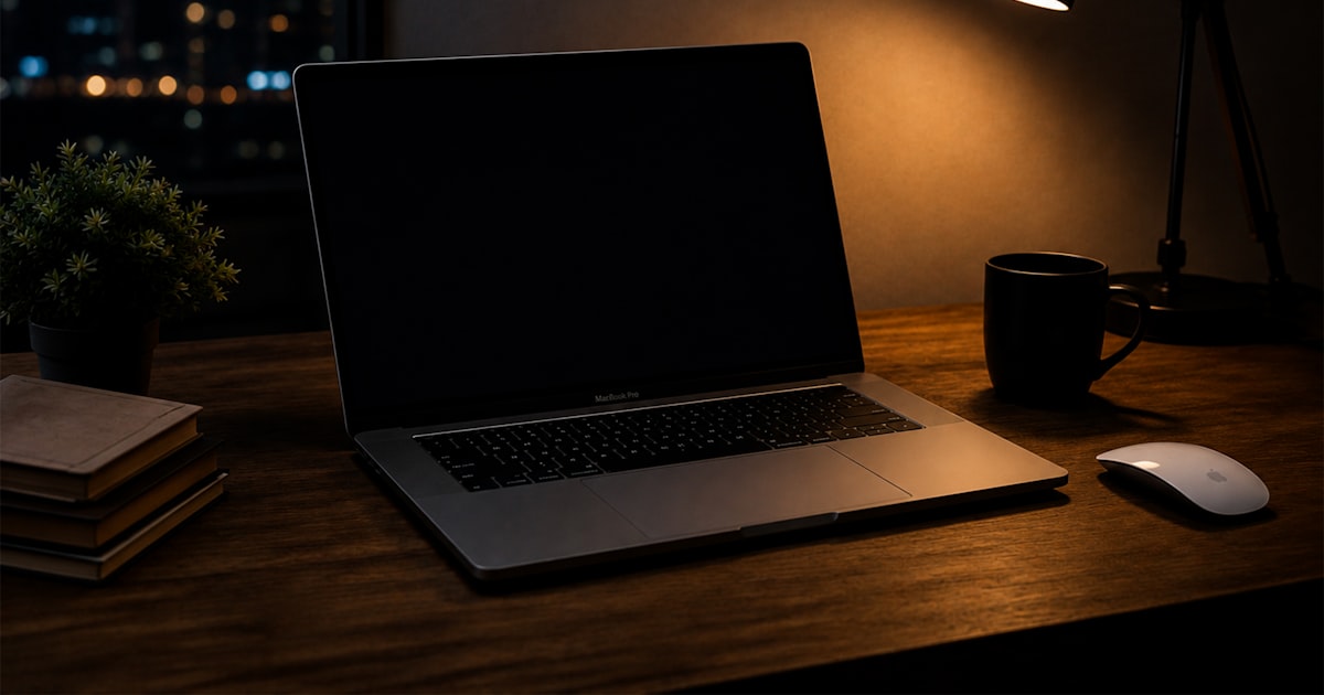 Mesa de trabalho noturna com laptop ilustrando o uso do LinkedIn para gerar demanda na engenharia