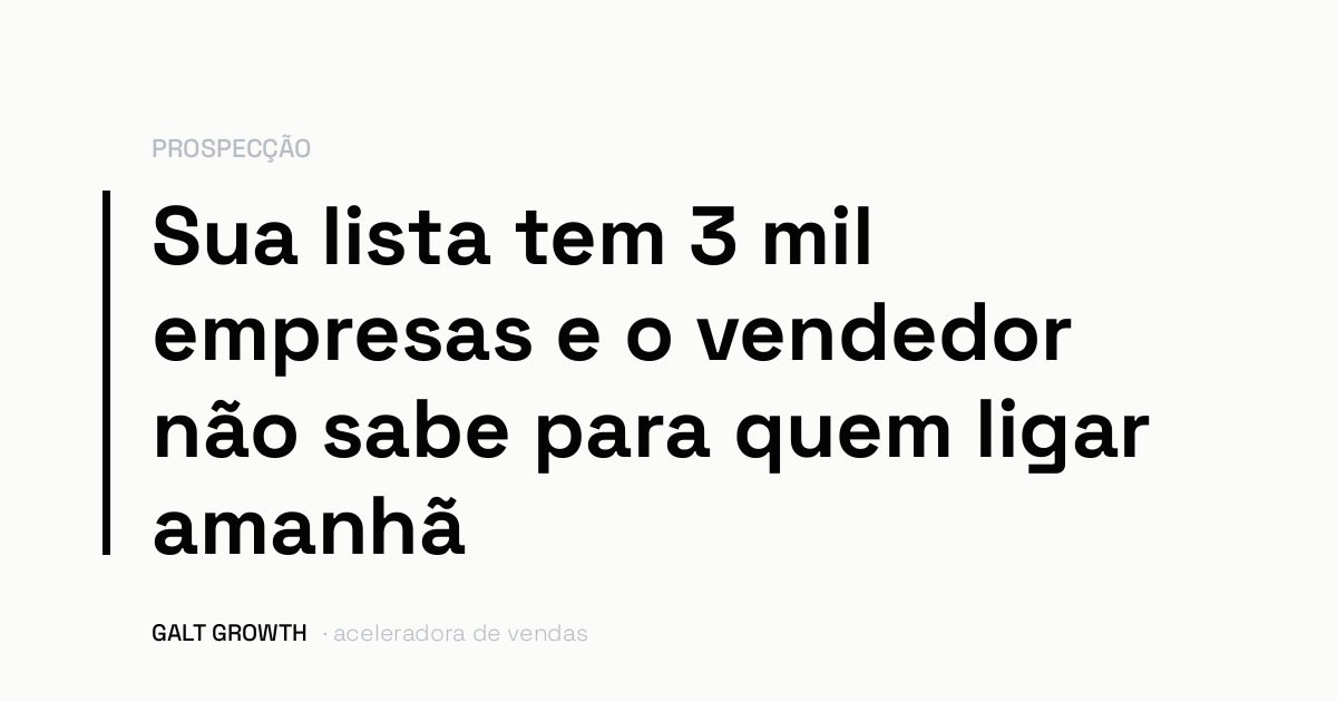 Capa com a frase: sua lista tem 3 mil empresas e o vendedor não sabe para quem ligar amanhã